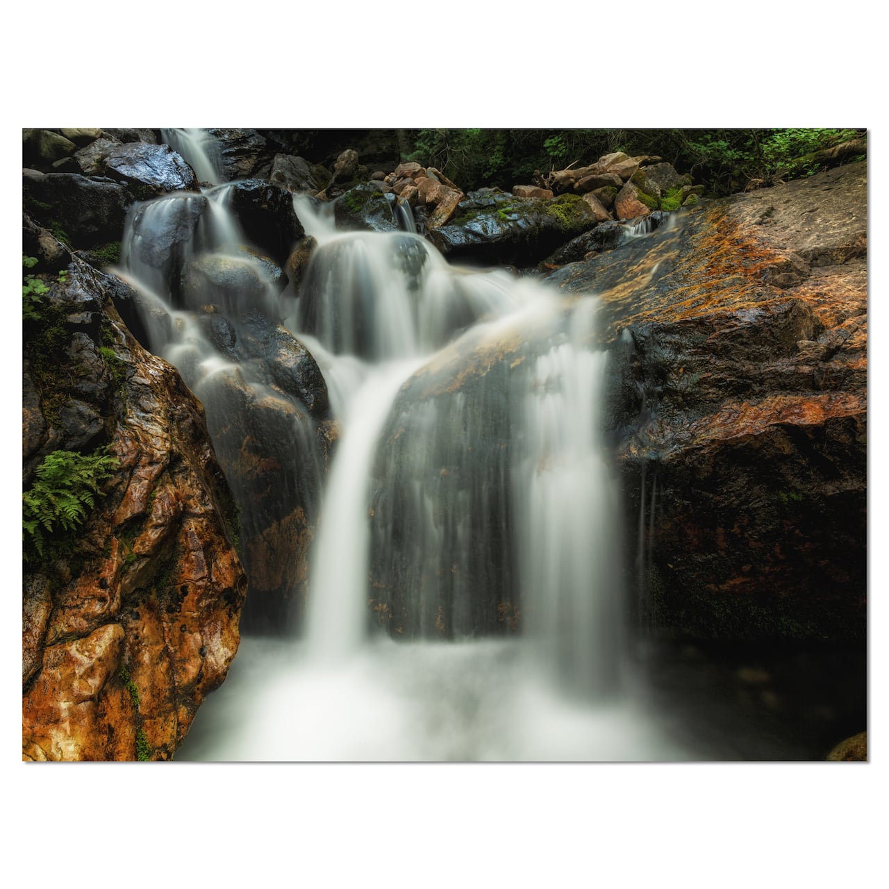 Designart - Slow Motion Waterfall on Rocks - Landscape Canvas Art Print